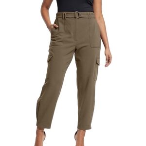 Express Super High Waisted Belted Cargo Pants Womens Size 12R Olive Green